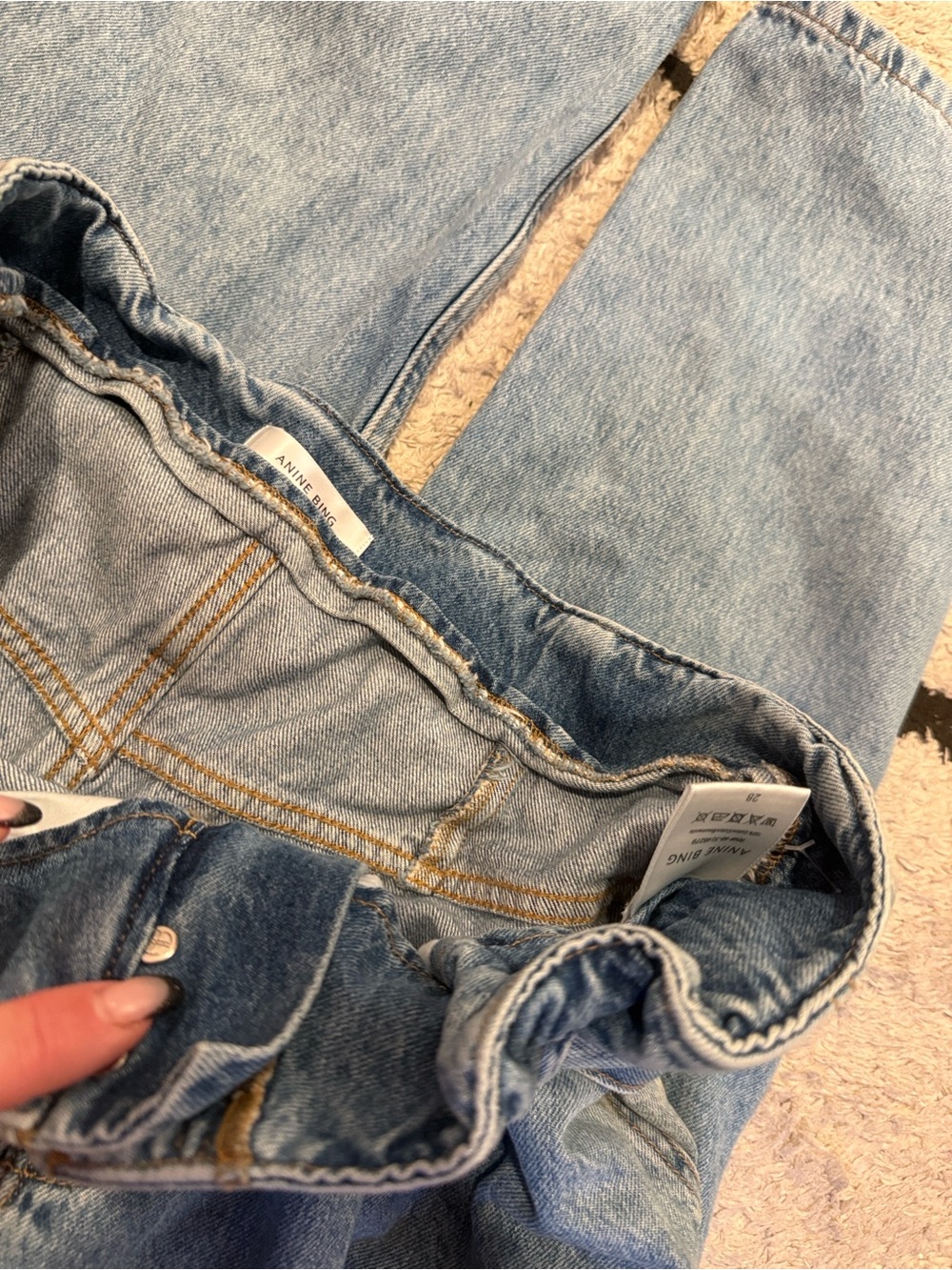 anine bing the everly High-Waist Light Blue Paperbag Jeans with Belt 28 - Picture 6 of 7